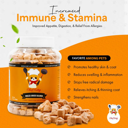 Freeze-Dried Salmon Treats for Cats & Dogs – 100% Wild Caught, Single Ingredient, High-Protein, Healthy Snack – No Additives or Preservatives – 5.3oz - Inspected & Tested in USA
