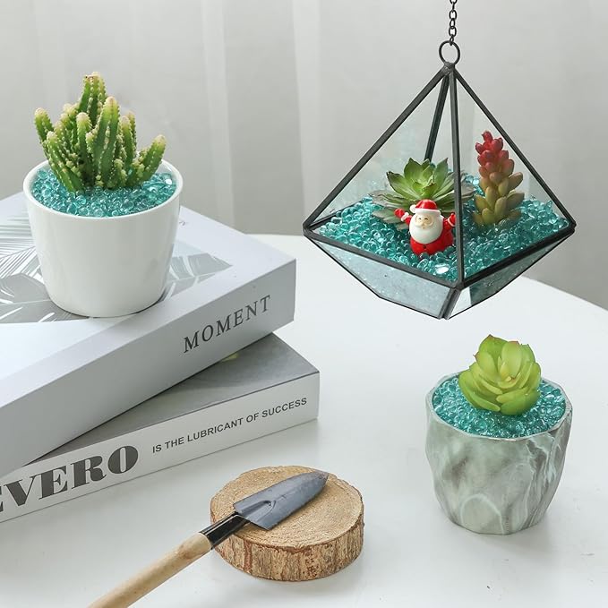 T4U Fish Tank Gravel 2 LB, Tumbled Small Rocks for Aquarium, Glass Beads for Vases, Succulent Rocks for Plants, Aquarium Gravel Decorative Pebbles for Terrarium Crafts Vase Filler, Green