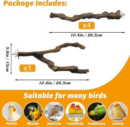 kathson 5pcs Natural Parrot Perch for Cage Wooden Bird Perches Grape Bird Stick Parakeet Climbing Standing Branches Toy Chewable Cage Accessories for Small Budgies Cockatiels Lovebirds Budgies