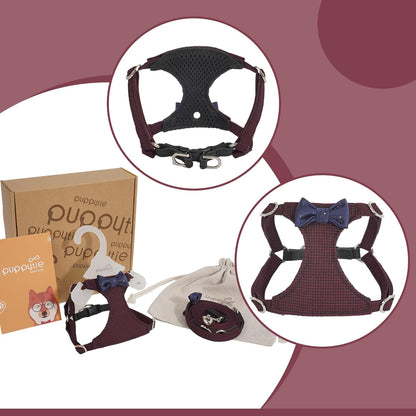 Puppytie No Pull Dog Harness with Multifunction Dog Leash,Soft Adjustable No Choke Escape Proof Pet Harness Vest for Medium Dogs,Plaid deep red,M