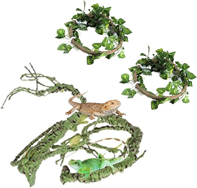 Tfwadmx 3 Pcs Flexible Bend-A-Branch Jungle Vines Reptile Plants Hanging Terrarium Plastic Plant Climbing Leaves Pet Tank Habitat Decor for Lizard Frogs Snakes and More Reptiles