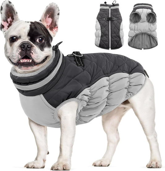 AOFITEE Dog Coat, Warm Dog Jackets for Small Dogs, Dogs Winter Coat with Harness Built in, Reflective Pet Winter Jacket, Waterproof Windproof Puppy Puffer Jacket Fleece Vest, Grey XS