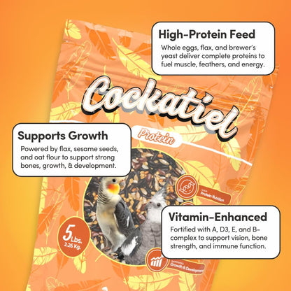 Mycelium Organic Cockatiel Protein Feed (5 LB Bag) | High-Protein, High-Fat Bird Seed for Energy, Growth, & Development | Seed & Superfood Blend for Cockatiels | Non-GMO, Made in USA