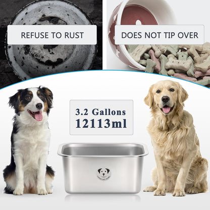 Stainless Steel Dog Bowls for Large Dogs, High Capacity Metal Dog Food Bowls, Food and Water Bowl for Larges, X-Large, and Big Dogs 3.2 Gallons