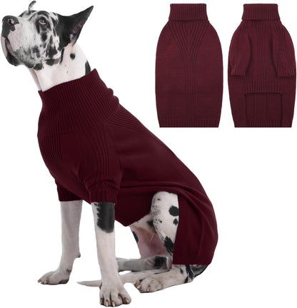 IECOii Great Dane Sweater,5XL Extra Large Sweater for Giant Breed Dogs in Winter,Turtleneck Cold Weather Knit Clothes,Machine Washable,Elastic Pullover for Saint Bernard,Mastiff (Burgundy,XXXXXL)