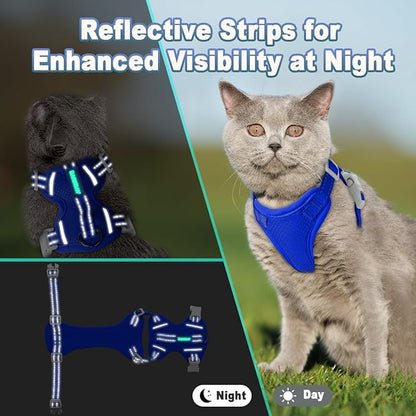 Cat Harness and Leash Set Escape Proof for Kitten Walking, Soft Adjustable Top Handle Vest Harnesses for Cats, Easy Control Breathable Reflective Small Medium Large, Sapphire Blue,XXS