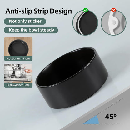 Ceramic 6.1inch Non-Slip Dog Food and Water Bowl for Small & Medium Breed Dogs,Pet Bowl for Replacement, Protects Cervical Spine (Black)