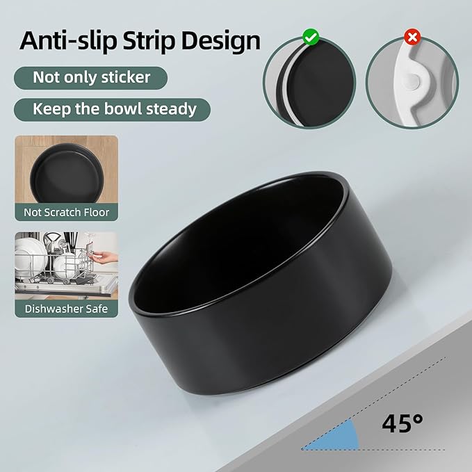 Ceramic Raised Dog Bowl Set, Elevated Dog Bowl with Stand, Food and Water Bowl for Large Breed Dogs, Weighted Pet Dishes(8.2'',60OZ, Black)