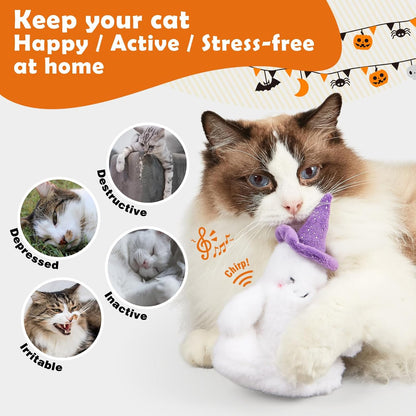 Halloween Catnip Toys, Flapping Ghost Catnip Toy, Interactive Kitten Exercise Toys for All Cat Breeds Play Alone, Never Boredom