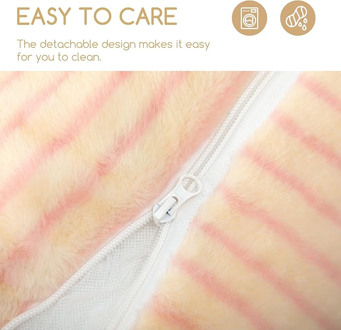 Hollypet Cat Bed Fluffy Plush Mutifuctional Double-Layer Soft Pet Couch Orthopedic Sofa Nest Beds for Small Cats and Dogs, Pink Stripes (25x20x13 inch)