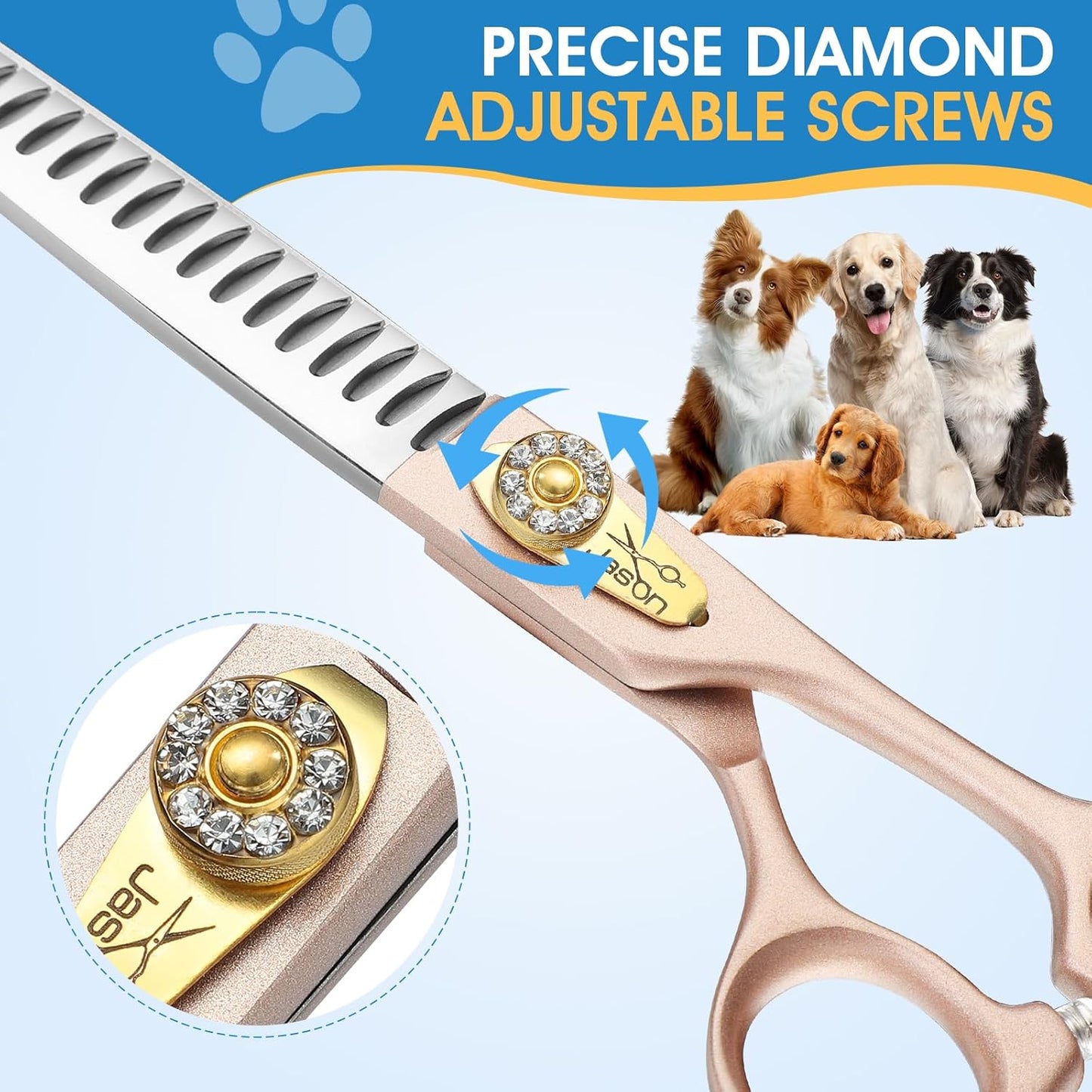 JASON Professional Dog Grooming Scissors - 7 Inch Chunker Shear Japanese 440C Stainless Steel Diamond Screw with 21 Fishbone Teeth Dog Thinning Scissors