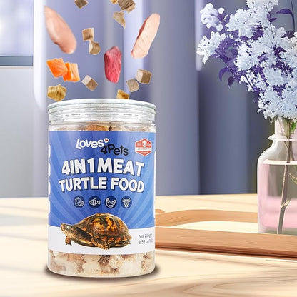 Freeze-Dried Turtle Food – 4 in 1 Chicken, Duck, Salmon, Beef – Treats for Aquatic, Box & Baby Species, Cats & Dogs – Real Human-Grade Meat