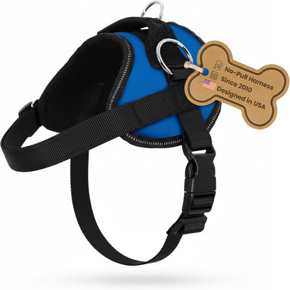 Bark Appeal Blue No-Pull Dog Harness for Extra Small Sized Pets – Adjustable, Reflective Vest with 3 Leash Clips for Added Control, Easy Walks & Training – XS