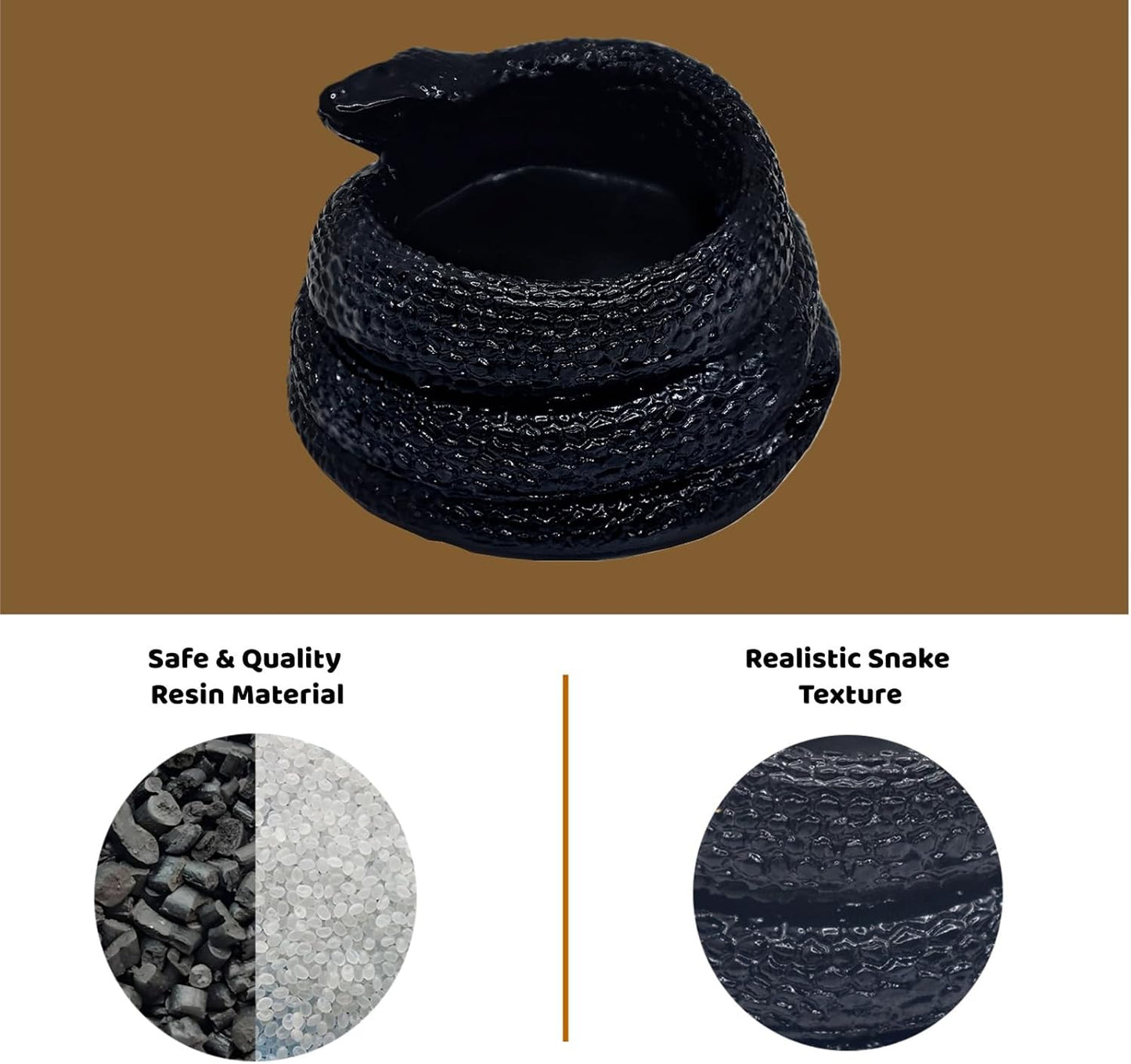 Snake-Shaped Reptile Water Dish & Food Bowl - Small Resin Terrarium Bowl for Bearded Dragon, Leopard Gecko, Hermit Crab, Tortoise, Frog, Lizard, Snake Habitat Tank Accessories