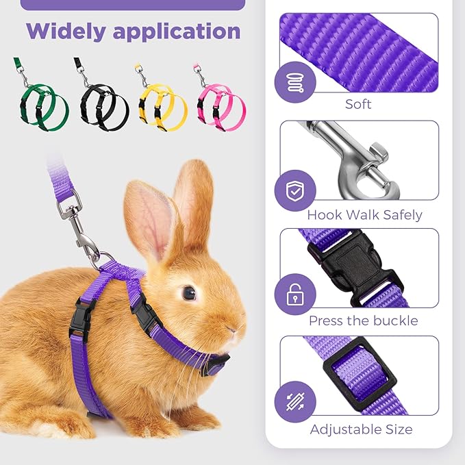 Outus 5 Pieces Adjustable Rabbit Harness and Leash Set Escape Proof Bunny Harness Vest for Pet Running Walk Jogging Bunny Cat Puppy Kitten Ferret and Other Small Pet(Lovely Color)