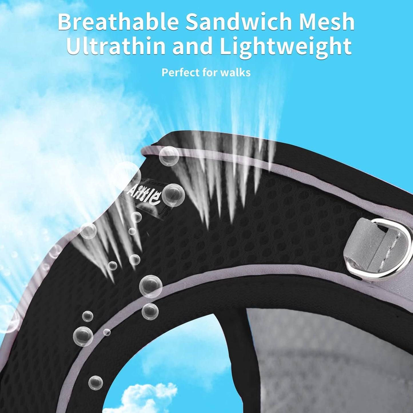 AIITLE Dog Harness, Summer No-Pull Cat Harness with a Leash, Adjustable Reflective Dog Vest, Cat Harness Escape Proof, Outdoor Walking, Camping for Extra Small Dogs and House Cats Black XXXS