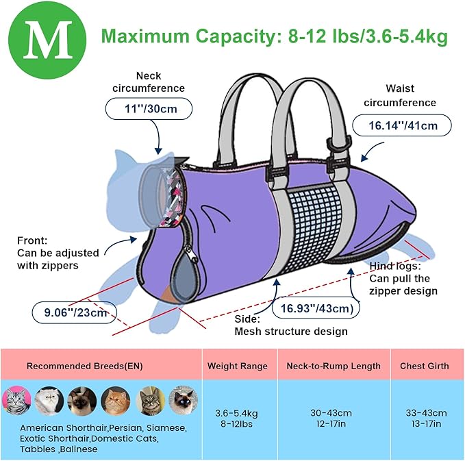 Cinf Cat Nail Clipping Cleaning Grooming Restraint Bag No Scratching Biting for Bathing Nail Trimming Injecting Examining(Taro,M)