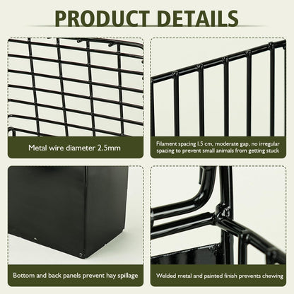 New Upgraded Rabbit Hay Feeder,Comes with Lid to Prevent Critters from Jumping in,Metal Frame Hay Rack with Adjustable Hook,for Rabbits Guinea Pigs Bunny Chinchillas Small Animals (Black)