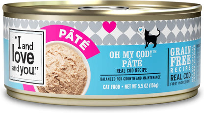 I and love and you Wet Cat Food - Oh My Cod Pâté - Cod Recipe, Grain Free, Filler Free, 5.5oz Pack of 12 Cans