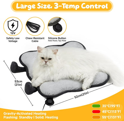 Cat Heating Pad Electric Heated Pet Bed Warming Mat for Indoor Cats Dogs Extra Large Adjustable Temperature Hot Pads Biscuits Grey 21"X 21"