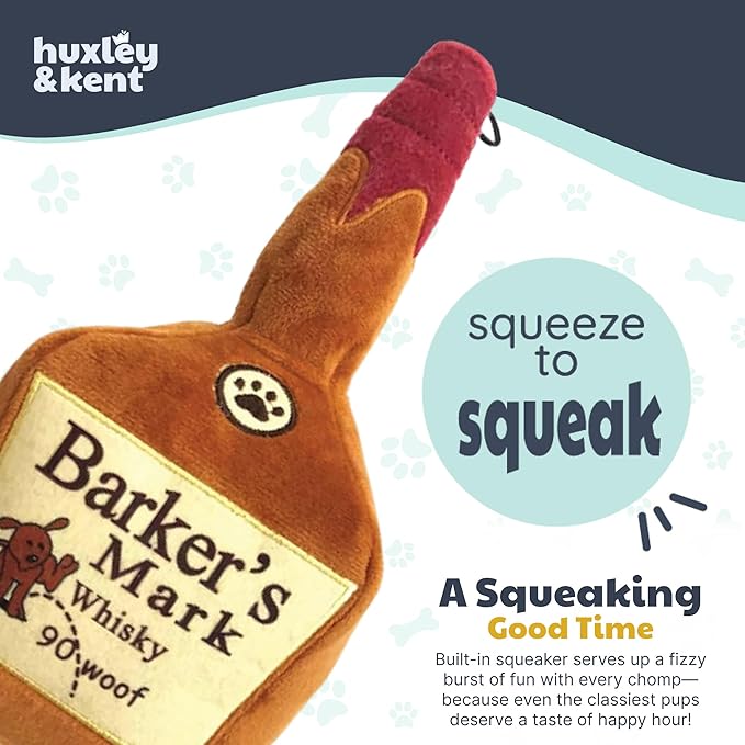 Huxley & Kent Funny Dog Toy w/Squeaker – Power Plush Squeaky Dog Toys for Small, Medium & Large Dogs – Soft Stuffed Animal for Indoor Play & Fetch - Barker's Mark, Large