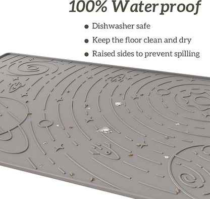 OHMO Dog Food Mat, Silicone Waterproof Cat Food Mat, Non-Skid Spill Proof Pet Feeding Mat for Food and Water, Easy to Clean Dog Placemat(Grey, 23.6" x 15.8")