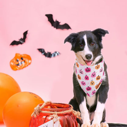 ADOGGYGO Halloween Dog Bandana, Pink Pumpkin Ghost Pet Scarf, Premium Durable Fabric, Adjustable Fit Female Halloween Bandanas for Extra Large Dogs Pets (X-Large)