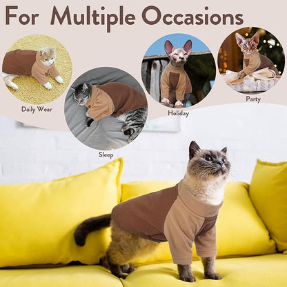 T'CHAQUE Cat Pajamas - Soft Cat Clothes& Shirts & Pajamas with Sleeves, Stretchy Sweater, Pullover Kitten Clothes, Darkbrown, X-Large