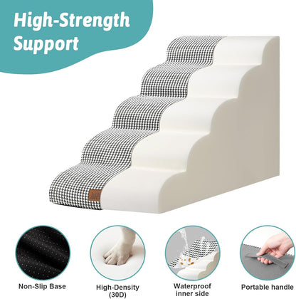 Extra Wide Dog Stairs 19.7" Width, Large Pet Step for Small Medium Dog, Puppy or Cat, Ramp for High Bed or Car, High Density Foam Ladder, Stable, 5 Step, 19.7x33x22.4 inch, White Black