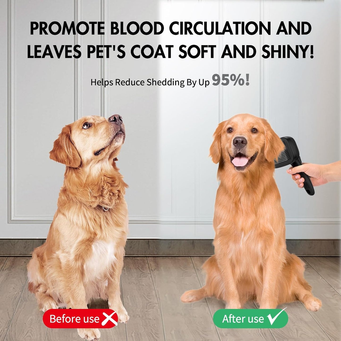 Dog Self Cleaning Slicker Brush for Shedding, Ideal for Short Long Haired Dogs, Including Cat. Removes Loose Fur, Undercoat, Mats, Tangled Hair. Suit for Large Medium Small Animal, Black