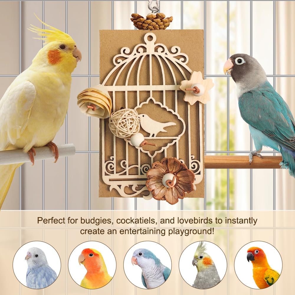 Paper Bird Toys, Parakeet Toys, Parrot Toys, Conure Hanging Chewable Cardboard Foraging Suitable for Budgies, Cockatiels, Lovebirds, Sun Conures - and Other Small/Medium Parrots