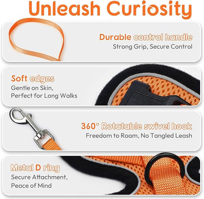 Dooradar Cat Harness and Leash Set, Escape Proof Safe Adjustable Kitten Vest Harnesses for Walking, Easy Control Soft Breathable Mesh Jacket with Reflective Strips for Cats, Orange, XXS