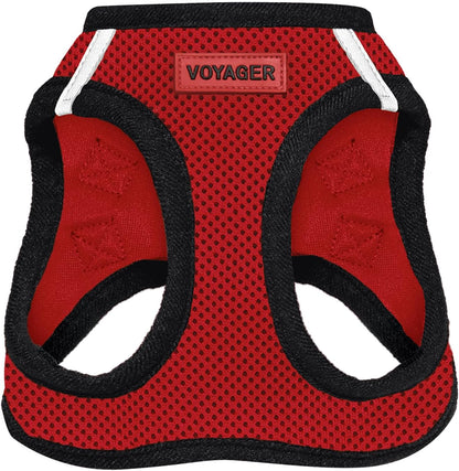Best Pet Supplies Voyager Step-in Air Harness - All Weather Mesh, Reflective, No Pull Harness for Dogs, Cats - Secure with Hook & Loop Fastener, Buckle, Double D-Rings - Red/Black Trim, L