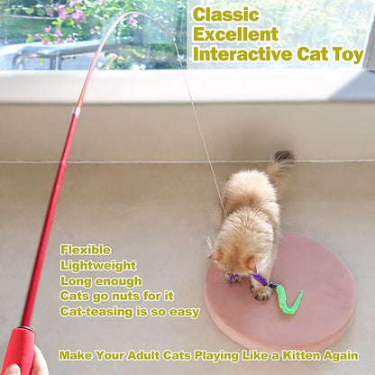 Cat Feather Toy, Retractable Cat Toys Wand 2 Wands & 9 Assorted Teaser Refills, Interactive Feather Teaser Wand Toy Bell Kitten Cat Having Fun Exerciser Playing