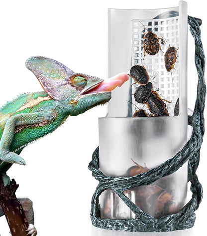 OIIBO Chameleon Feeding Bowl, Resin Vine Reptile Feeder with Grid Plate for Insect to Climb and Move, Reptile Hunting Bowl with Suction Cup for Chameleon, Lizard, Bearded Dragons, Iguana, Gecko, Frog
