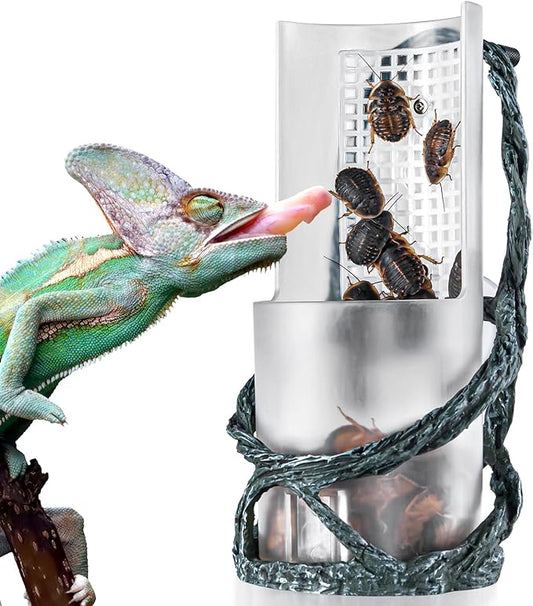 OIIBO Chameleon Feeding Bowl, Resin Vine Reptile Feeder with Grid Plate for Insect to Climb and Move, Reptile Hunting Bowl with Suction Cup for Chameleon, Lizard, Bearded Dragons, Iguana, Gecko, Frog