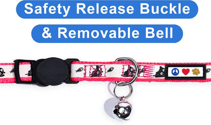 Pawtitas Pet Glow In The Dark Cat Collar with Safety Buckle and Bell Pink Lucky
