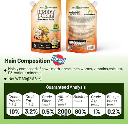 Crested Gecko Food Insect Puree, Hornworm Paste Reptile Food Made with Fresh Insects 2.82oz