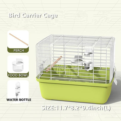 Portable Bird Travel Carrier Cage – 360° Full View Wire Carrier with Feeder & Water Cup for Cockatiels, Parakeets – Locking Door, Easy Clean, Perch Included – Perfect for Vet Visits, Trips(Size:L)