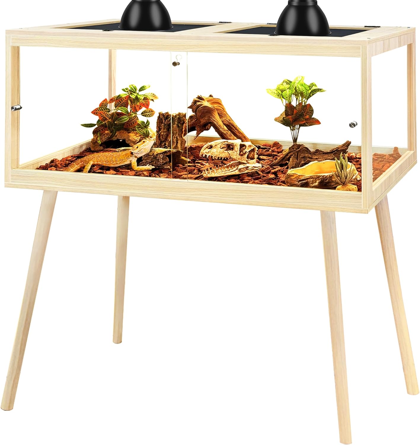 PROLEE Bearded Dragon Tank with Leg,Tempered Glass Lizard Tanks and Reptile Enclosure,Up to 78 Gallon Reptile Tank with Metal Mesh and Lockable Door for Snakes,Chameleon (Oak, 78Gallons,48inch)