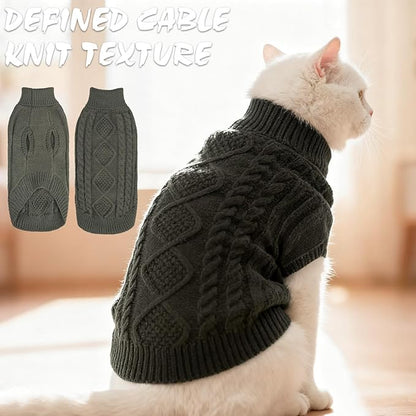BINGPET Cat Sweater,Thermal Knitted Kitten Clothes Winter Coat,Classic Knit Turtleneck Cat Sweaters for Cats Only,Warm Pet Clothes for Kittens & Small Dogs Puppy Boy Girl Indoor Outdoor(Grey,M)