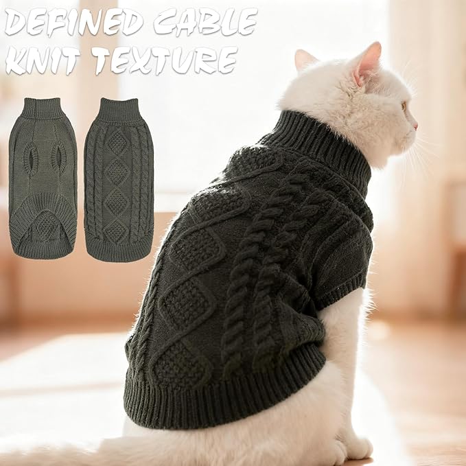 BINGPET Cat Sweater,Thermal Knitted Kitten Clothes Winter Coat,Classic Knit Turtleneck Cat Sweaters for Cats Only,Warm Pet Clothes for Kittens & Small Dogs Puppy Boy Girl Indoor Outdoor(Grey,S)