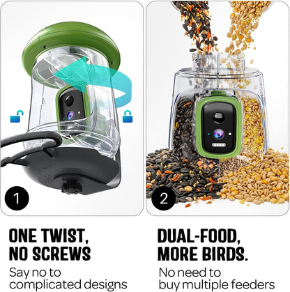 LONA Smart Bird Feeder with Camera, Dual-Lens, Solar-Powered, Wireless Birdwatching, Permanent AI Identify 10000+ Bird Species & Motion Detection, Gift Present