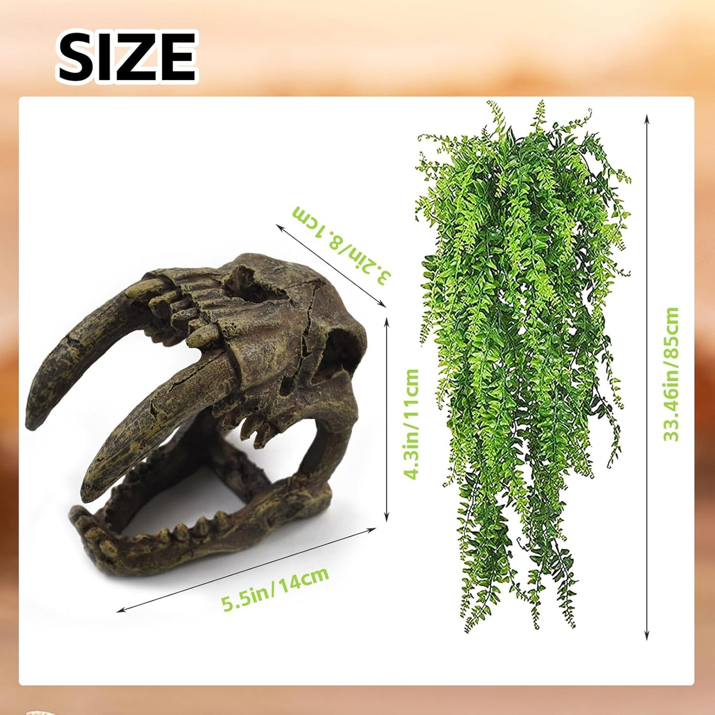 Resin Skull Habitat Hideout Cave Decor Reptile Hammock Lizard Lounger Bearded Dragon Tank Accessories Reptiles Hanging Vine Bendable Jungle Climbing Plant Terrarium Decoration(4PCS)