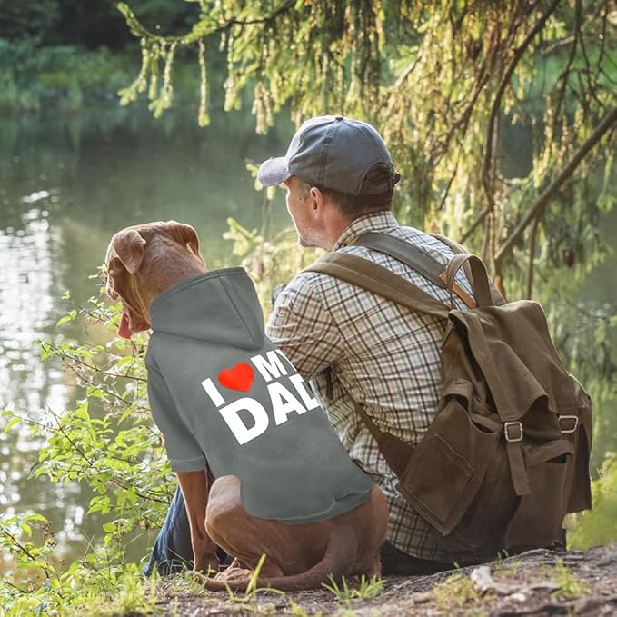 GreenJoy Dog Sweater Dog Hoodie Cold Weather Dog Coat Hooded Sweatshirt for Puppies,Cats, Small Medium Large Dogs (Grey(I Love My Dad), Small)