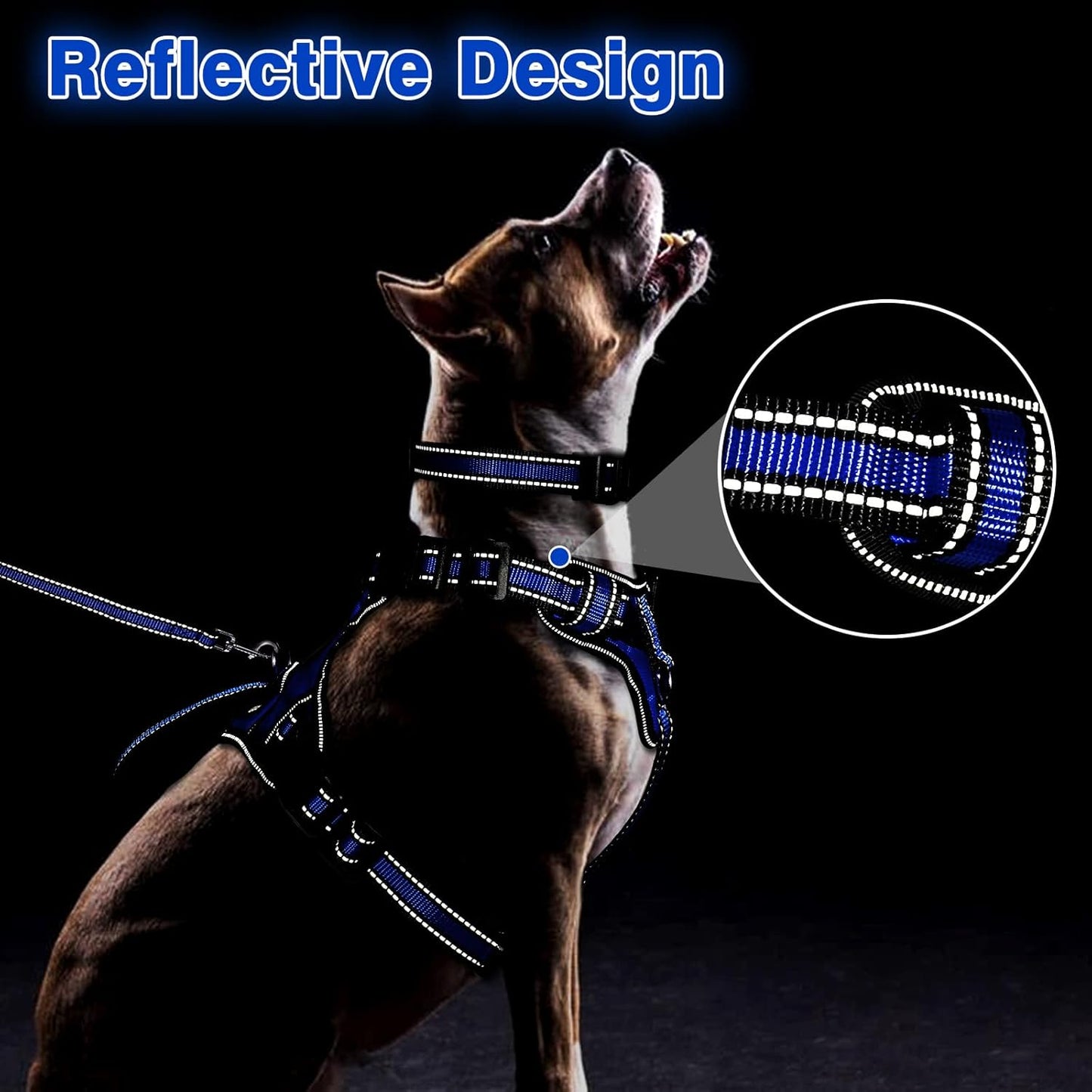 WINSEE Pet Harness Collar and Leash Set, All-in-one Reflective Dog Harness No Pull with Adjustable Buckles for Puppies, Small, Medium, Large, and Extra-Large Dogs (Small, Dark Blue)