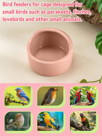2 Pcs Bird Food Bowl Small Ceramic Bowls for Birds Parakeet Food Bowl Parrot Feeding Cups, Bird Cage Feeder with 2 Plastic Feeding Clips for Parakeets Conure Cockatiels Lovebird Budgie (Pink)
