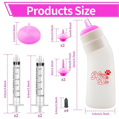 Pet Feeding Nipple with Syringe, Soft Silicone Nursing Pet Feeding Bottle, Ventilation Valve Resistant Tearing for Puppies, Kittens, Rabbit, Small Wildlife (S Nipple,Pink)