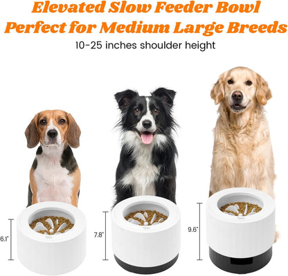 Pawque Elevated 60oz Slow Feeder Dog Bowls Large Breed, Single Raised Food Bowl for Medium Large Sized Dogs, Stable Sturdy Base and Snap on Adjustable Height Stand, Anti-Slip Mess Proof Dog Bowls
