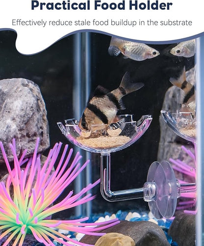 Pawfly Shrimp Feeding Dish with Suction Cup, Clear Acrylic Aquarium Shrimp Feeder, Fish Feeding Tray for Freshwater and Saltwater Tanks, Flower-Shaped